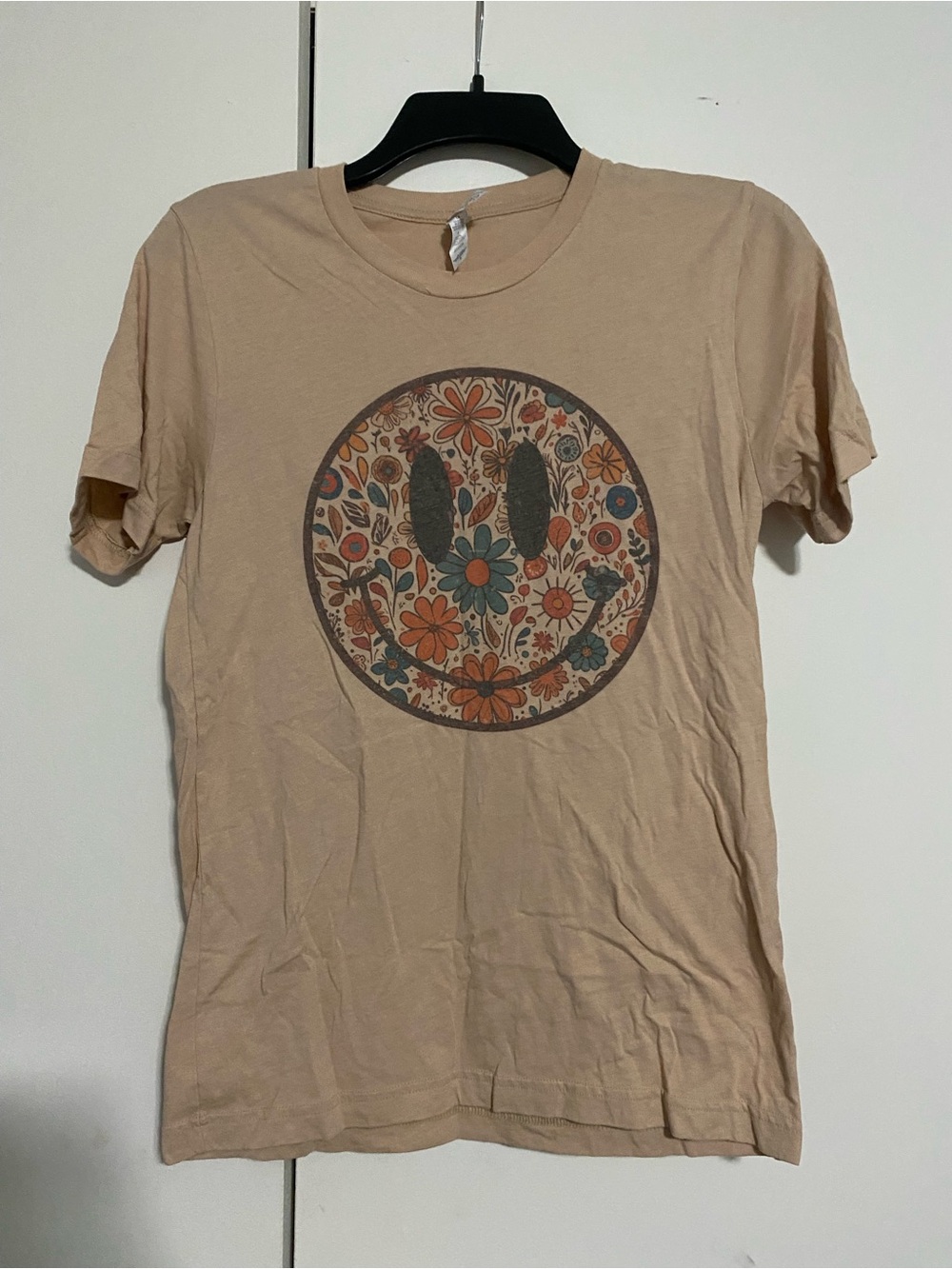Bella Canvas Beige Floral Smiley Short Sleeve Tee